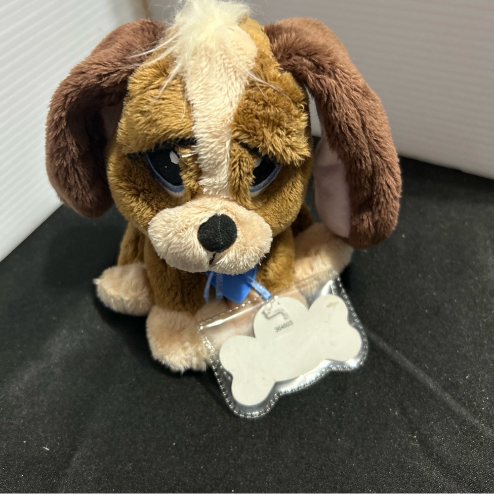 Cuddly Brown and Cream Puppy Plush with Bone Tag